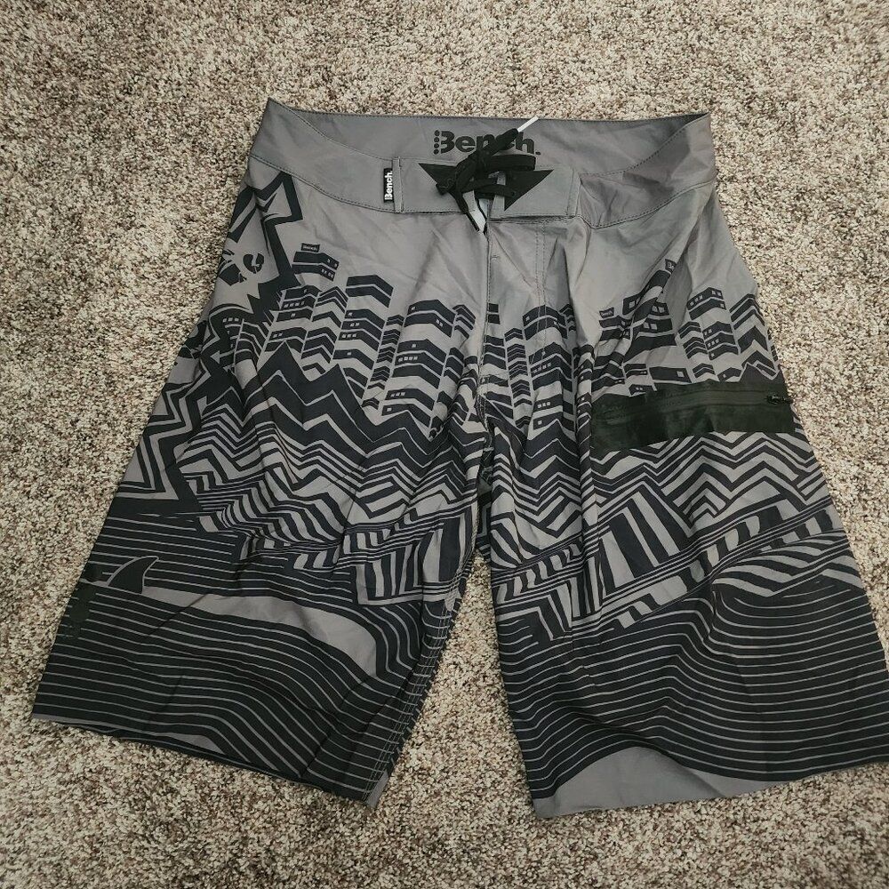 Bench Honolua Boardshort Grey Zipper Pocket Logo NWT